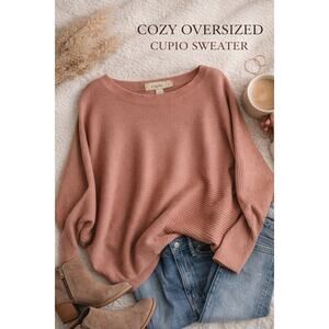 Cupio Oversized Ribbed Dolman Sleeve Sweater Dusty Rose